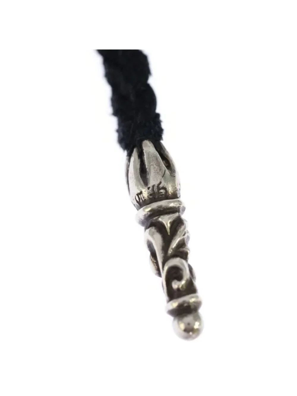 Chrome Hearts Leather Braid Scroll Blade Necklace Black Silver